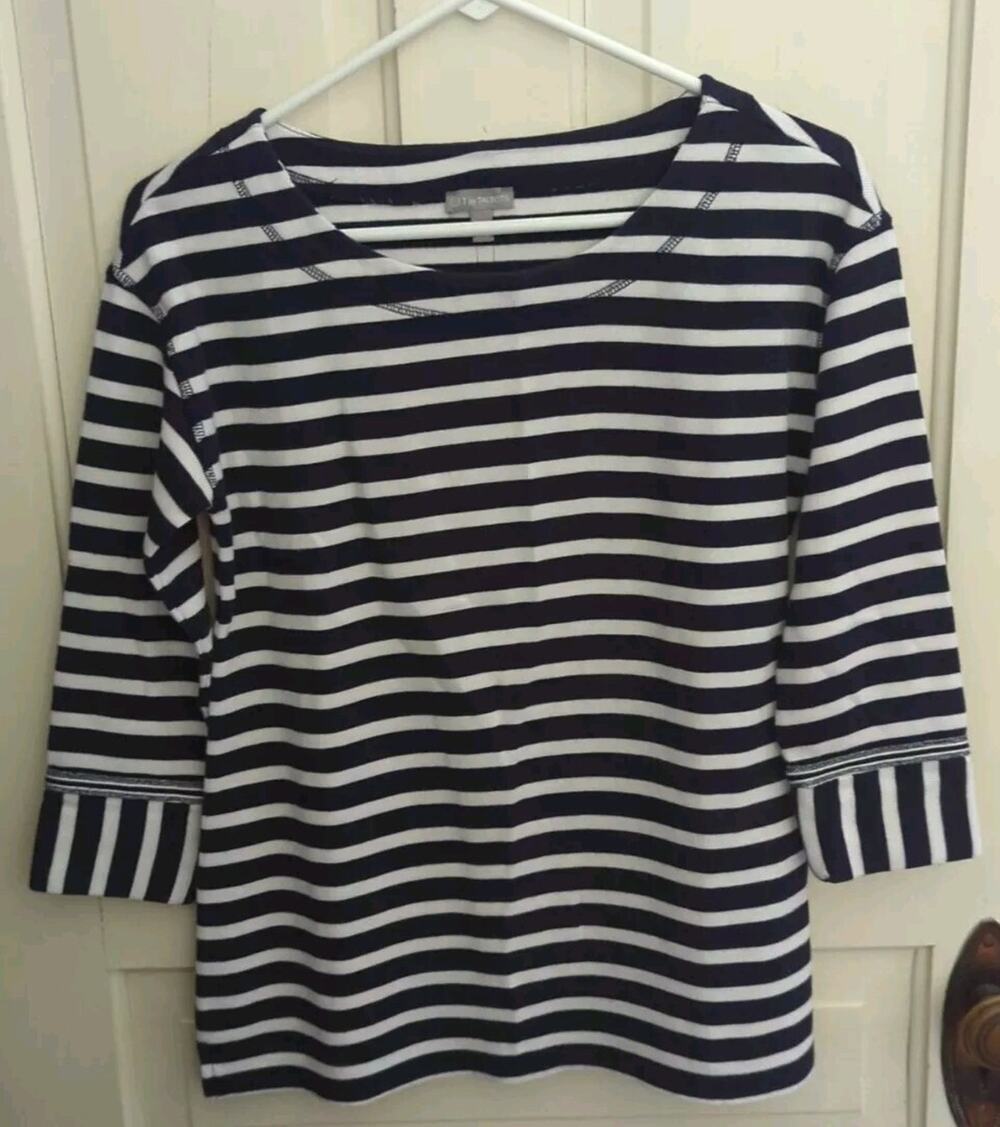 T By Talbots Top Women's XS Navy/White Pullover Top